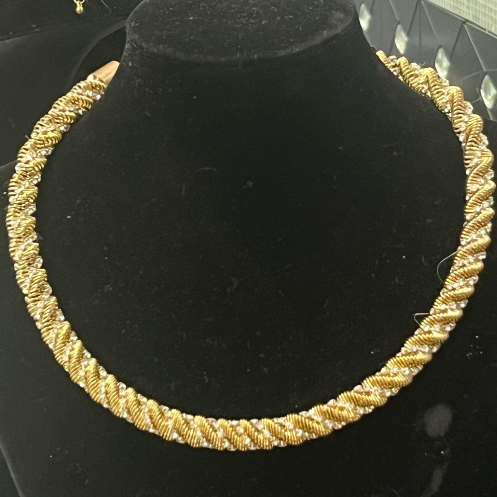 BLING Pave Crystal Set cz Twisted Rope Chain Gold Tennis statement Necklace